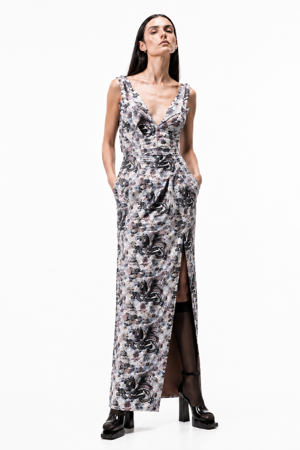 DRAGON DRESS STRETCH SATIN