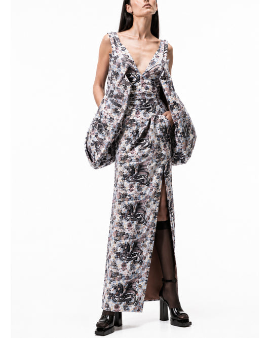 DRAGON DRESS STRETCH SATIN